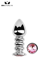 SMT4253 - Butt plug inox không gỉ thiết kế xoắn ốc đính kim cương