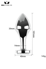 SMT4259 - Đồ chơi hậu môn inox cao cấp thiết kế bo tròn ở đỉnh gắn đá