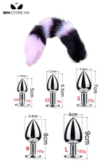 SMT049 - butt plug đuôi cáo 6 khúc màu đen tím kèm phích cắm tháo rời