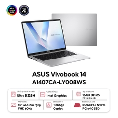 Laptop Asus Vivobook 14 A1407CA-LY008WS (Ultra 5 225H/ 16GB/ 512GB SSD/ 14 inch WUXGA/ Win 11/ Office/ Silver)