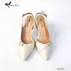 Giày cao gót Whale Shoes 7cm, mũi nhọn cổ tim, khoét eo da mờ, khoá đính đá, đế chống trượt-SD06