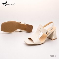 Giày Sandal nữ Whale Shoes 7cm, mũi vuông 7cm sơn vân da, viền mạ vàng, đế chống trượt-SD01