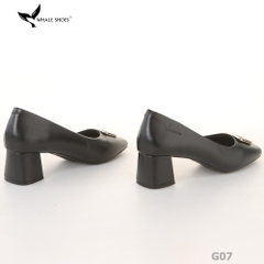 Giày cao gót nữ Whale Shoes 6cm mũi vuông, da mờ, gót trụ đính khóa, đế chống trượt-G07