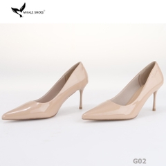 Giày cao gót nữ Whale Shoes 8cm da bóng kem, gót nhọn, đế chống trượt-G02