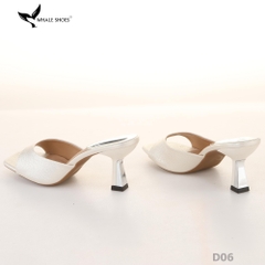 Dép (guốc) nữ Whale Shoes 6cm (tăng size) mũi vuông, vân da dưa lưới, gót trụ, đế chống trượt-D06