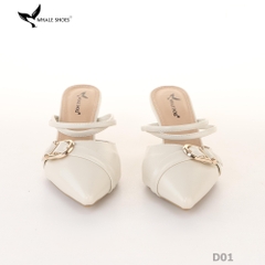 Sục cao gót nữ  Whale Shoes 7cm mũi nhọn, đính khóa, êm chân, đế chống trượt-D01