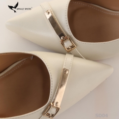 Giày Slingback Whale Shoes 5cm mũi nhọn, hậu vuông da mờ, đính khoá mạ vàng-SD04