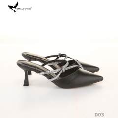 Sục cao gót nữ Whale Shoes (tăng size) 7cm mũi nhọn, cổ tim, dây đính đá, đế chống trượt-D03