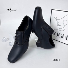 Giày quân phục nữ gót 5cm, kiểu dáng Oxford, màu đen tuyền, Phù hợp cán bộ nhận viên nữ - Whale Shoes GQD01