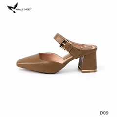 Dép Sục nữ  Whaleshoes Gót 7cm Gót Vuông Quai Khóa Kim Loại Vàng Gold Thanh Lịch-D09