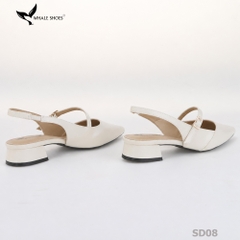 Giày slingback nữ Whale Shoes 3cm mũi nhọn da mờ, gót vuông bọc da, đế chống trượt-SD08