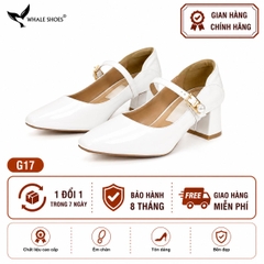 Giày Cao Gót Bít Mũi Whale Shoes 5cm Da Bóng quai đính khóa ngọc trai, Lót Êm, Đế Chống Trượt-G17