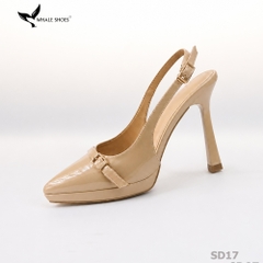 Giày Slingback Whale Shoes gót 10cm đúp mũi 1cm, khóa cài trang trí vàng Gold, đế chống trượt-SD17