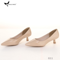 Giày Cao Gót Whale Shoes 4cm, mũi nhọn, da bóng và da mờ, lót êm, đế chống trượt-G11