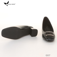 Giày cao gót nữ Whale Shoes 6cm mũi vuông, da mờ, gót trụ đính khóa, đế chống trượt-G07