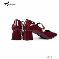 Giày Cao Gót Bít Mũi Whale Shoes 5cm Da Bóng quai đính khóa ngọc trai, Lót Êm, Đế Chống Trượt-G17