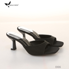 Dép (guốc) nữ Whale Shoes 6cm (tăng size) mũi vuông, vân da dưa lưới, gót trụ, đế chống trượt-D06