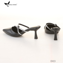 Sục cao gót nữ Whale Shoes (tăng size) 7cm mũi nhọn, cổ tim, dây đính đá, đế chống trượt-D03