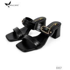 Dép cao gót Whale Shoes 6.5cm mũi vuông, đính khóa thanh lịch, êm chân, đế chống trượt-D07