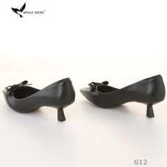 Giày Cao Gót Whale Shoes 4cm, da bóng và da mờ, mũi nhọn đính nơ, lót êm, đế chống trượt-G12