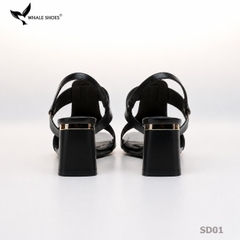 Giày Sandal nữ Whale Shoes 7cm, mũi vuông 7cm sơn vân da, viền mạ vàng, đế chống trượt-SD01