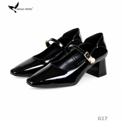 Giày Cao Gót Bít Mũi Whale Shoes 5cm Da Bóng quai đính khóa ngọc trai, Lót Êm, Đế Chống Trượt-G17