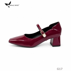 Giày Cao Gót Bít Mũi Whale Shoes 5cm Da Bóng quai đính khóa ngọc trai, Lót Êm, Đế Chống Trượt-G17