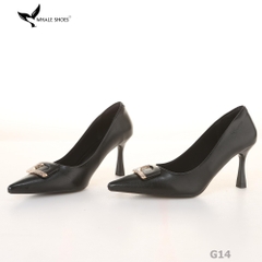 (Giảm size) Giày cao gót Whale Shoes 8cm, bít mũi, da mờ, đính khóa, lót êm, đế chống trượt-G14