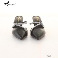 Sục cao gót nữ Whale Shoes (tăng size) 7cm mũi nhọn, cổ tim, dây đính đá, đế chống trượt-D03