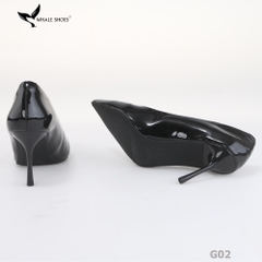 Giày cao gót nữ Whale Shoes 8cm da bóng kem, gót nhọn, đế chống trượt-G02