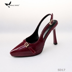 Giày Slingback Whale Shoes gót 10cm đúp mũi 1cm, khóa cài trang trí vàng Gold, đế chống trượt-SD17