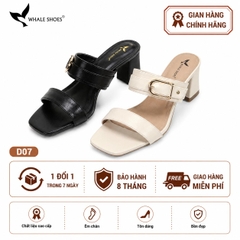 Dép cao gót Whale Shoes 6.5cm mũi vuông, đính khóa thanh lịch, êm chân, đế chống trượt-D07