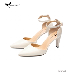 Giày cao gót Whale Shoes mũi nhọn 8cm có dây quai hậu, da mềm êm chân, đế chống trượt-SD03