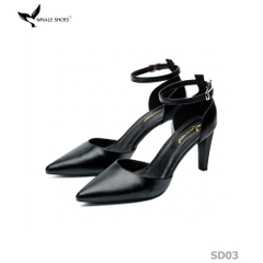 Giày cao gót Whale Shoes mũi nhọn 8cm có dây quai hậu, da mềm êm chân, đế chống trượt-SD03