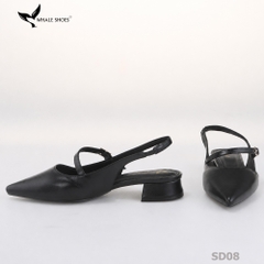 Giày slingback nữ Whale Shoes 3cm mũi nhọn da mờ, gót vuông bọc da, đế chống trượt-SD08