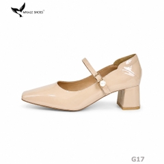 Giày Cao Gót Bít Mũi Whale Shoes 5cm Da Bóng quai đính khóa ngọc trai, Lót Êm, Đế Chống Trượt-G17