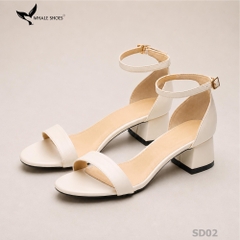 Giày Sandal nữ Whale Shoes mũi tròn gót vuông 4cm bản ngang, da mềm êm chân, đế chống trượt-SD02