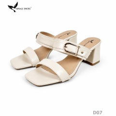 Dép cao gót Whale Shoes 6.5cm mũi vuông, đính khóa thanh lịch, êm chân, đế chống trượt-D07