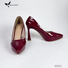 Giày Cao Gót Mũi Nhọn Whale Shoes 10cm, da bóng đúp mũi 1cm, lót êm, đế chống trơn trượt-GD01