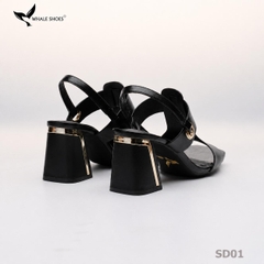 Giày Sandal nữ Whale Shoes 7cm, mũi vuông 7cm sơn vân da, viền mạ vàng, đế chống trượt-SD01