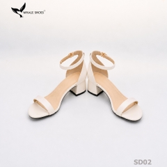 Giày Sandal nữ Whale Shoes mũi tròn gót vuông 4cm bản ngang, da mềm êm chân, đế chống trượt-SD02