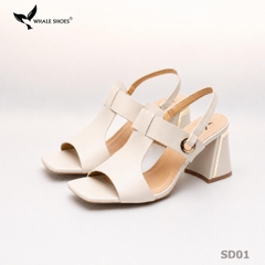 Giày Sandal nữ Whale Shoes 7cm, mũi vuông 7cm sơn vân da, viền mạ vàng, đế chống trượt-SD01