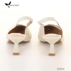 Giày Slingback Whale Shoes 5cm mũi nhọn, hậu vuông da mờ, đính khoá mạ vàng-SD04