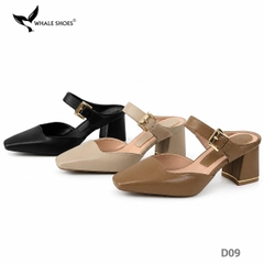 Dép Sục nữ  Whaleshoes Gót 7cm Gót Vuông Quai Khóa Kim Loại Vàng Gold Thanh Lịch-D09