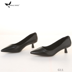 Giày Cao Gót Whale Shoes 4cm, mũi nhọn, da bóng và da mờ, lót êm, đế chống trượt-G11