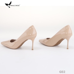 Giày cao gót nữ Whale Shoes 8cm da bóng kem, gót nhọn, đế chống trượt-G02