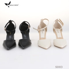 Giày cao gót Whale Shoes mũi nhọn 8cm có dây quai hậu, da mềm êm chân, đế chống trượt-SD03