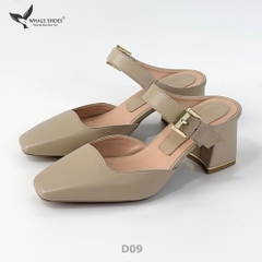 Dép Sục nữ  Whaleshoes Gót 7cm Gót Vuông Quai Khóa Kim Loại Vàng Gold Thanh Lịch-D09
