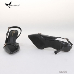 Giày cao gót Whale Shoes 7cm, mũi nhọn cổ tim, khoét eo da mờ, khoá đính đá, đế chống trượt-SD06