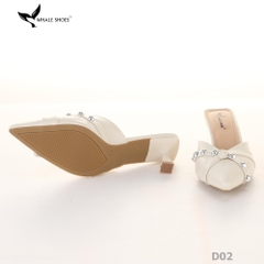 Sục cao gót nữ 6cm Whale Shoes (Tăng size) mũi nhọn cổ tim đen, đính đá, đế chống trượt-D02